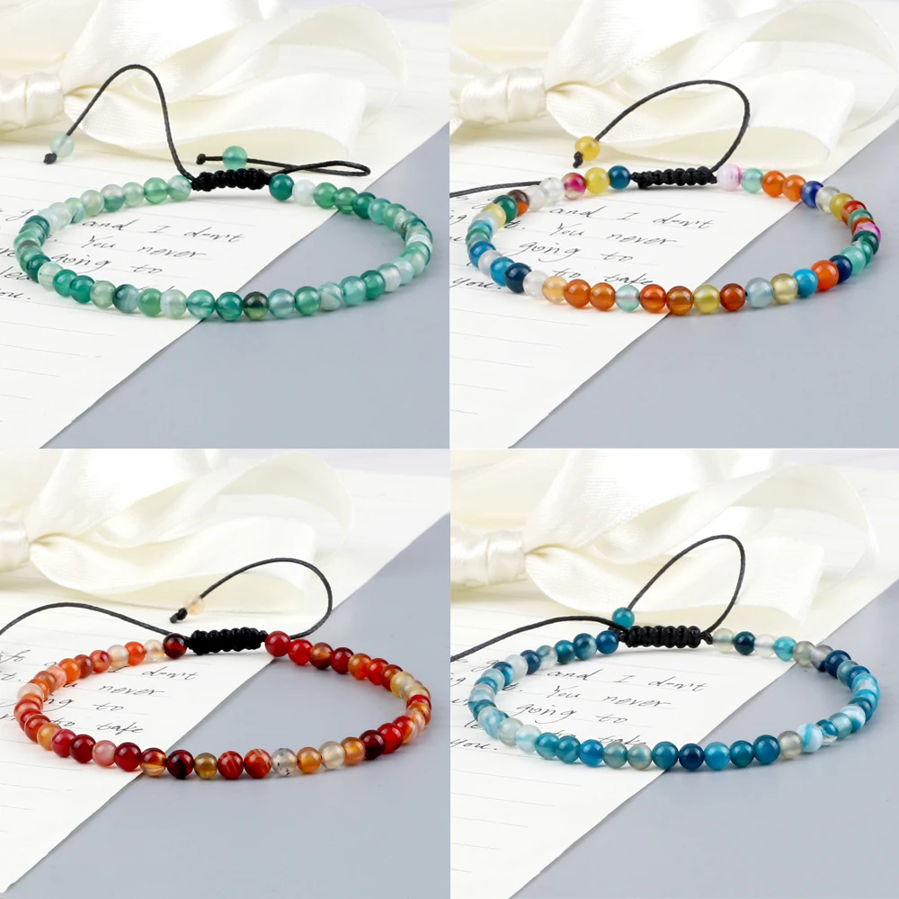 4mm Natural Mini Beads Bracelets for Women Men Round Agates Onyx Stone Yoga Braided Bracelet Elastic Charm Bangle Prayer Jewelry