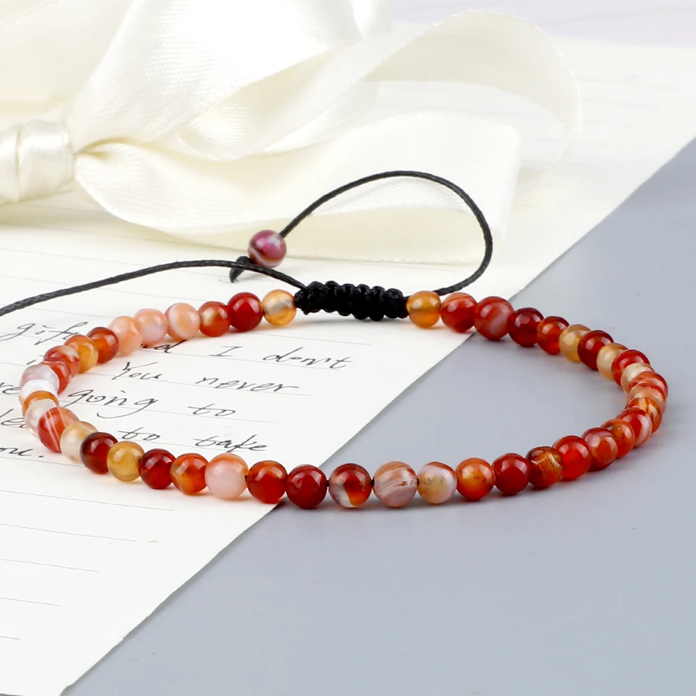 4mm Natural Mini Beads Bracelets for Women Men Round Agates Onyx Stone Yoga Braided Bracelet Elastic Charm Bangle Prayer Jewelry