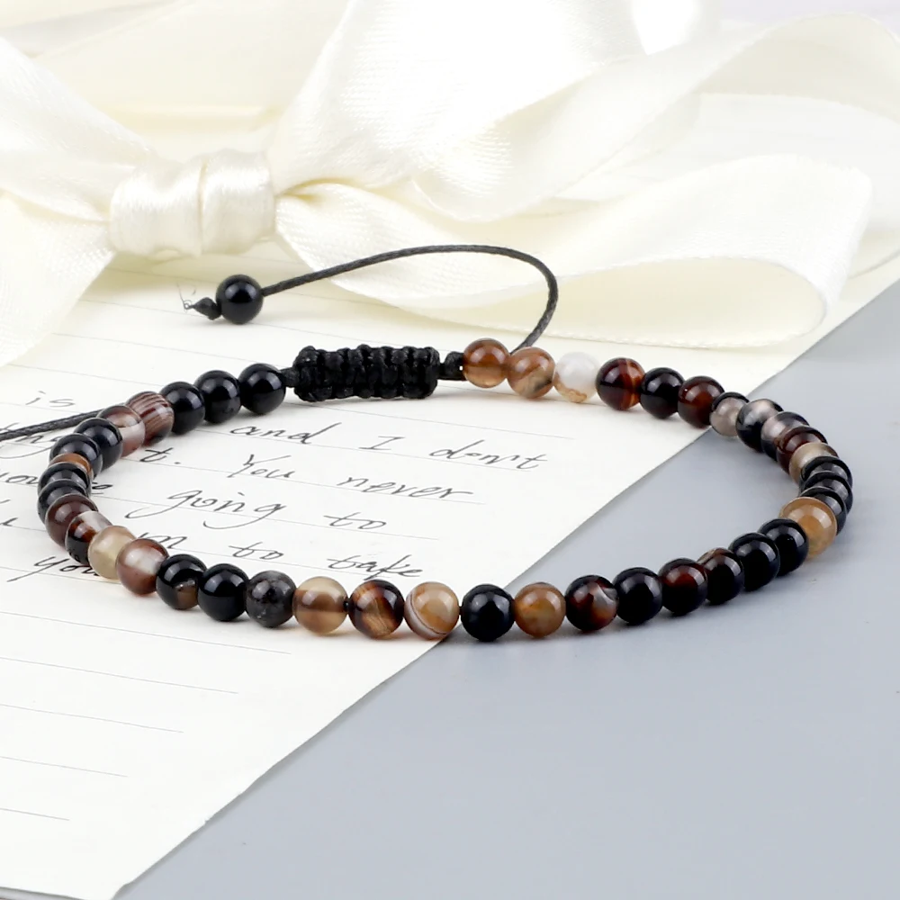 4mm Natural Mini Beads Bracelets for Women Men Round Agates Onyx Stone Yoga Braided Bracelet Elastic Charm Bangle Prayer Jewelry