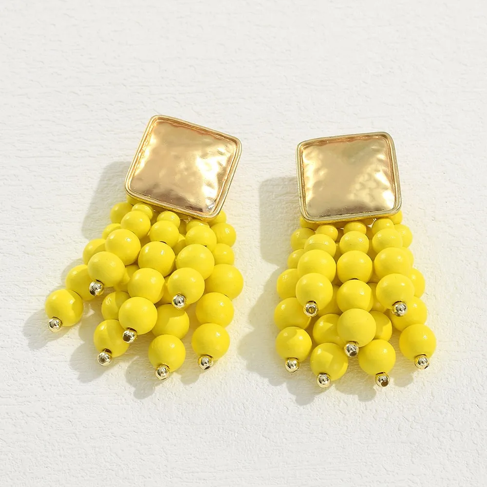 Vintage Handmade Wooden Drop Dangle Earrings Maxi Beaded Bohemian Statement Wedding Jewelry For Women brincos