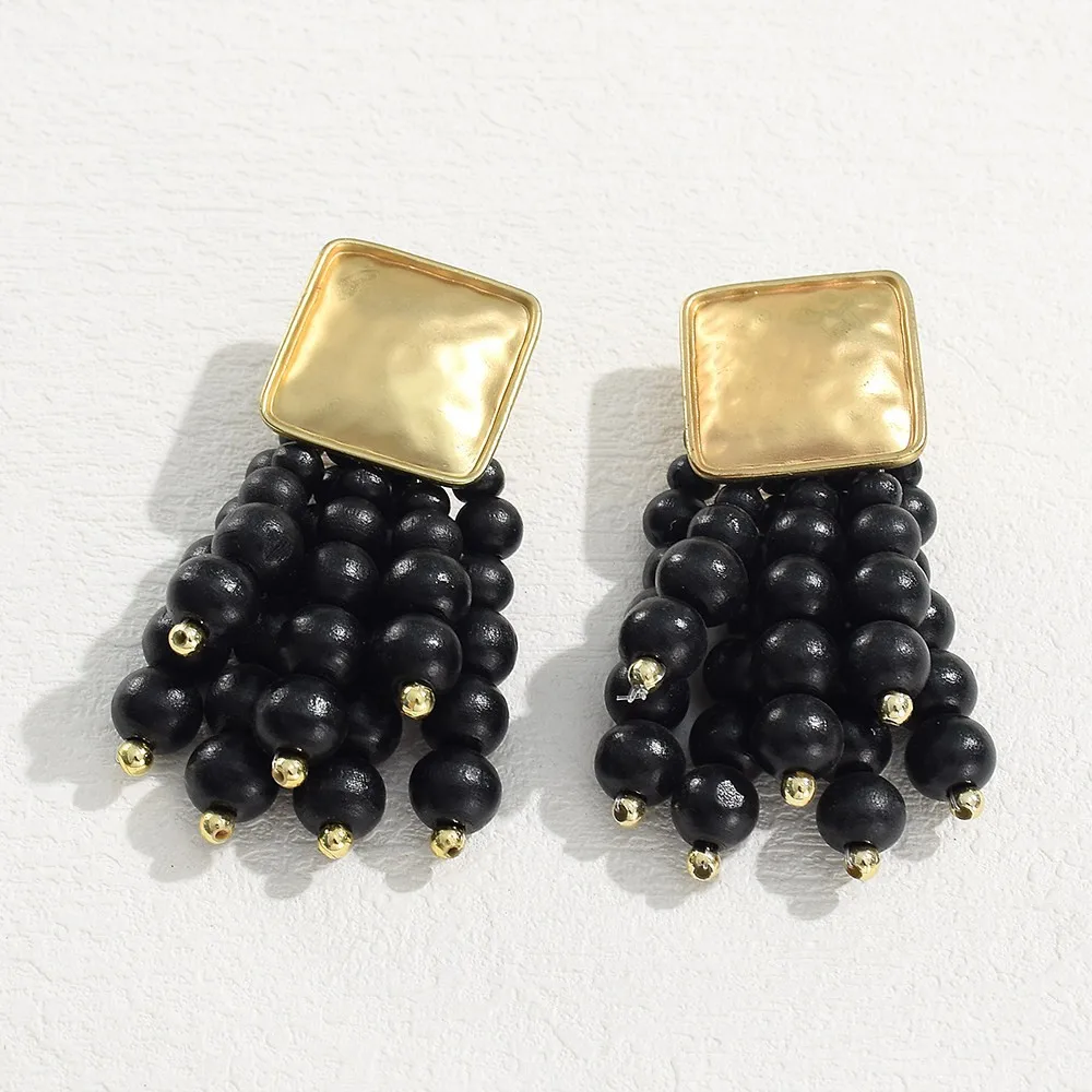 Vintage Handmade Wooden Drop Dangle Earrings Maxi Beaded Bohemian Statement Wedding Jewelry For Women brincos