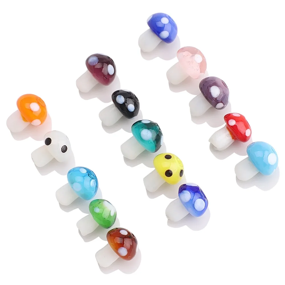 10pcs 10x13mm 12x18mm Mushroom Shape Lampwork Glass Loose Beads for DIY Crafts Jewelry Making Findings Handmade Jewelry Beads