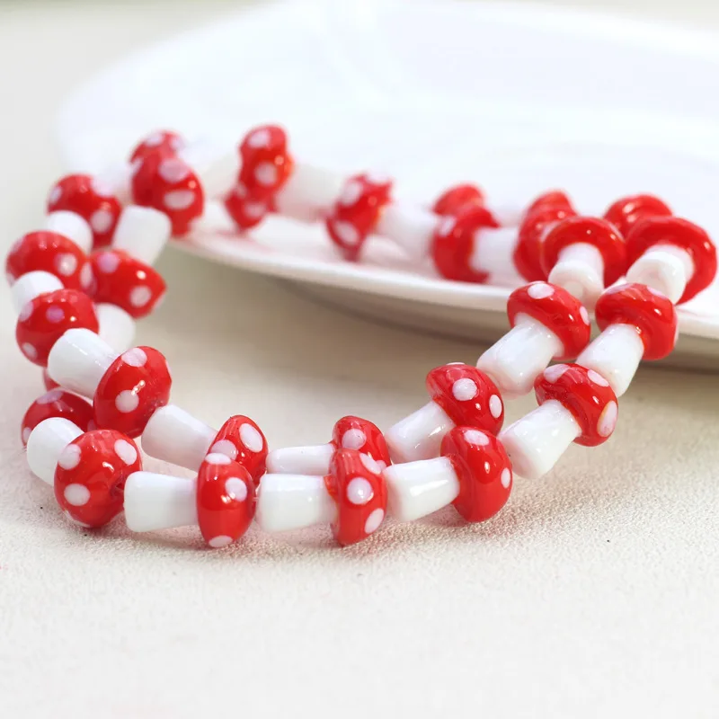 10pcs 10x13mm 12x18mm Mushroom Shape Lampwork Glass Loose Beads for DIY Crafts Jewelry Making Findings Handmade Jewelry Beads
