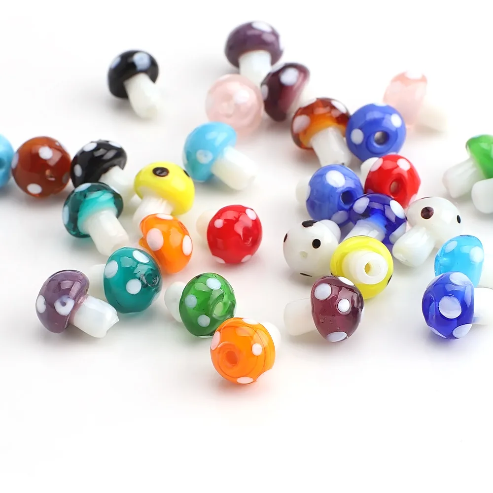 10pcs 10x13mm 12x18mm Mushroom Shape Lampwork Glass Loose Beads for DIY Crafts Jewelry Making Findings Handmade Jewelry Beads