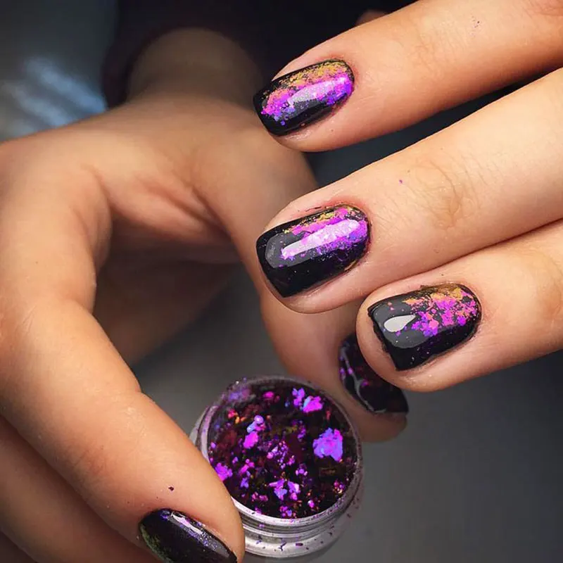 1 Jar AURORA Chrome Nail Art Flakes Multi Chrome Chameleon Peacock Galaxy Chrome Flakes Nail Art Mirror Powder Pigment