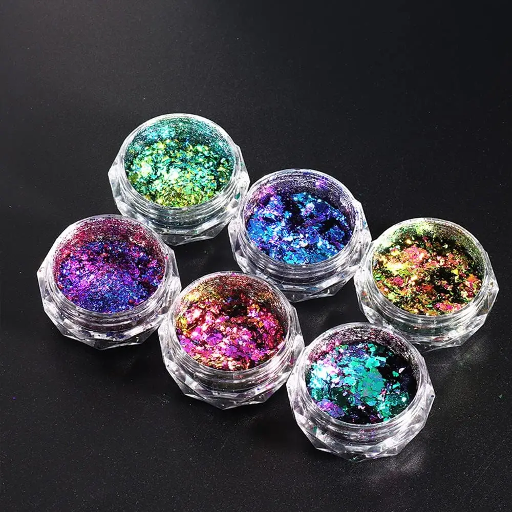 1 Jar AURORA Chrome Nail Art Flakes Multi Chrome Chameleon Peacock Galaxy Chrome Flakes Nail Art Mirror Powder Pigment