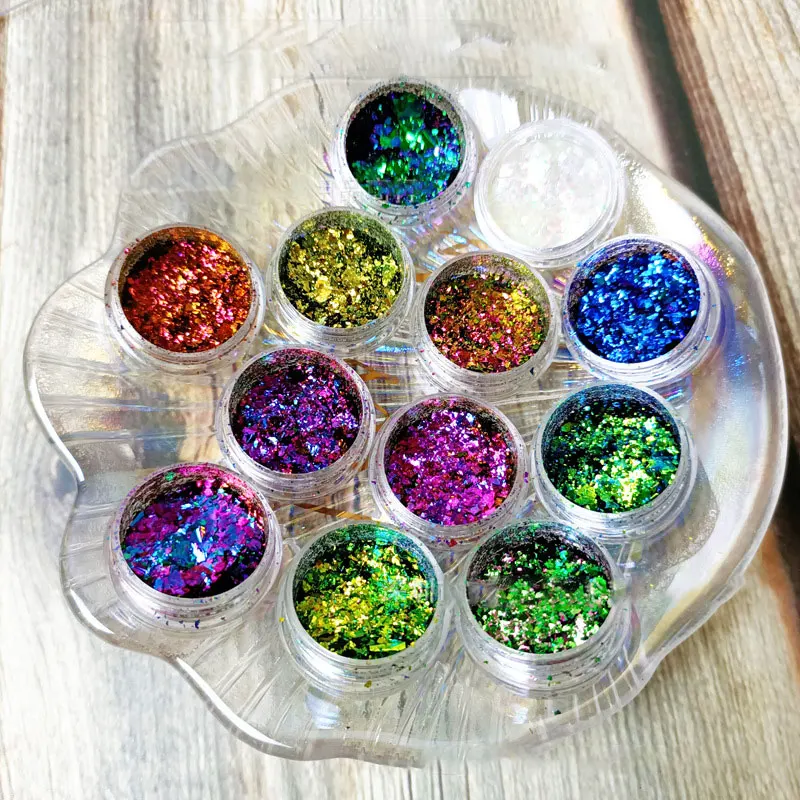 1 Jar AURORA Chrome Nail Art Flakes Multi Chrome Chameleon Peacock Galaxy Chrome Flakes Nail Art Mirror Powder Pigment