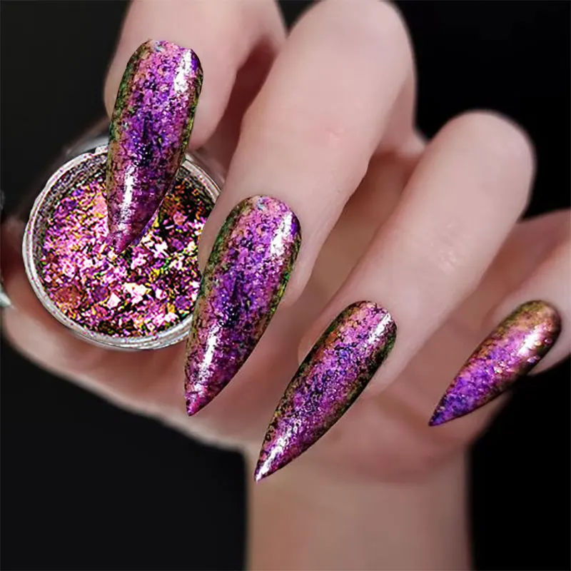 1 Jar AURORA Chrome Nail Art Flakes Multi Chrome Chameleon Peacock Galaxy Chrome Flakes Nail Art Mirror Powder Pigment