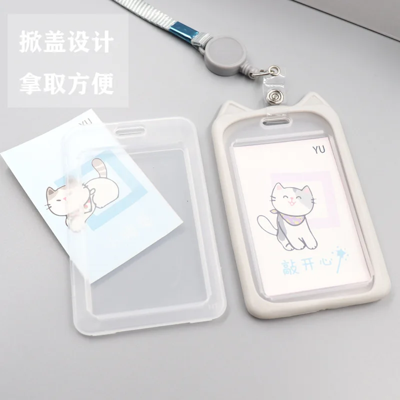 1PC Cute Cartoon Cat Card Holder Bank Identity Bus ID Card Holder Case with Retractable Reel Lanyard Credit Cover Case Kids Gift