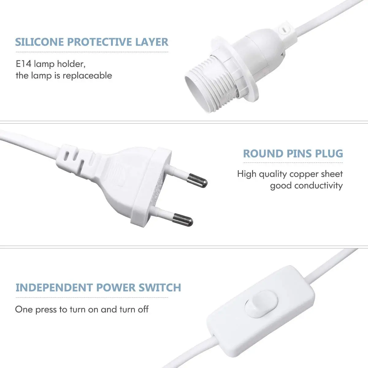 Lamp Base Holder Power Cord Cable 1.8m E27 EU Hanging Pendant LED Light Fixture Lamp Bulbs Socket Cord Adapters With Switch 220V