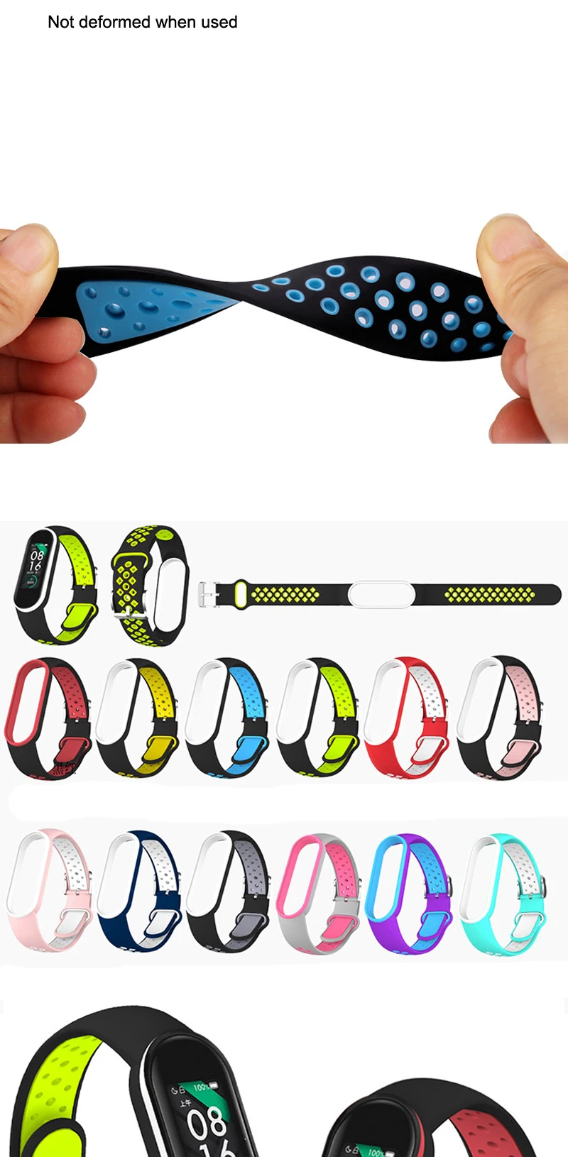 Belt For Xiaomi Mi Band 5 6 Two-color Silicone Bracelet Sport Breathable Strap For Miband 5 Miband7 Replacement Wristband