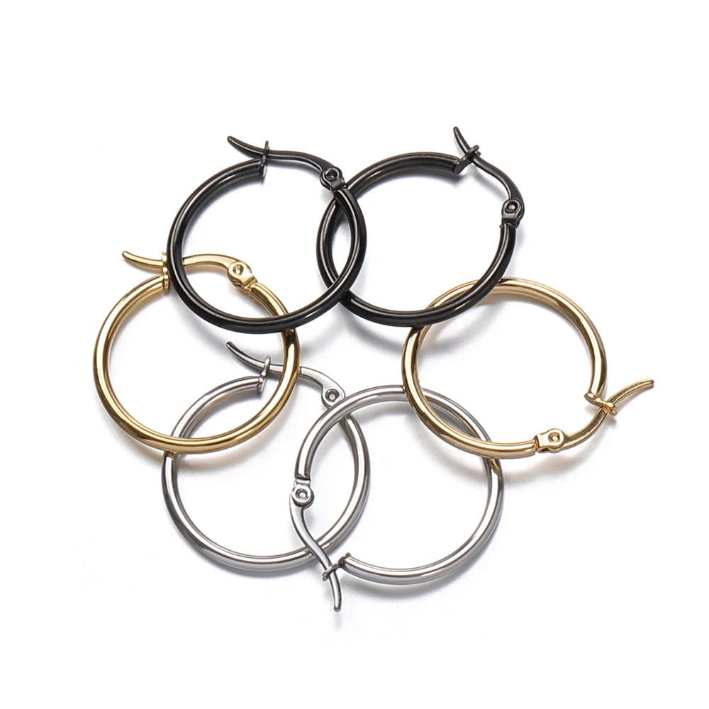 10pcs Gold 316L Stainless Steel Open Earrings Circle 15 20 25 40mm Earring Hooks Base Ear Ring for Jewelry Making Components DIY