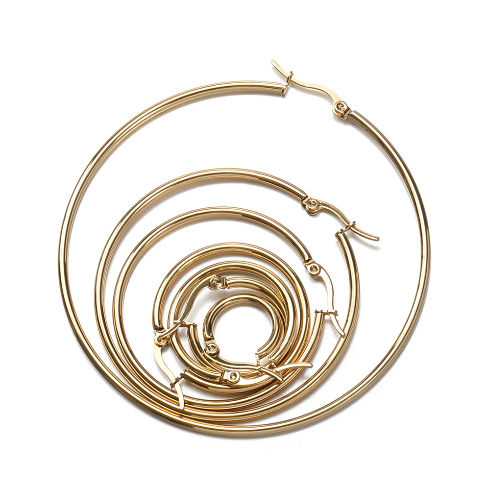 10pcs Gold 316L Stainless Steel Open Earrings Circle 15 20 25 40mm Earring Hooks Base Ear Ring for Jewelry Making Components DIY