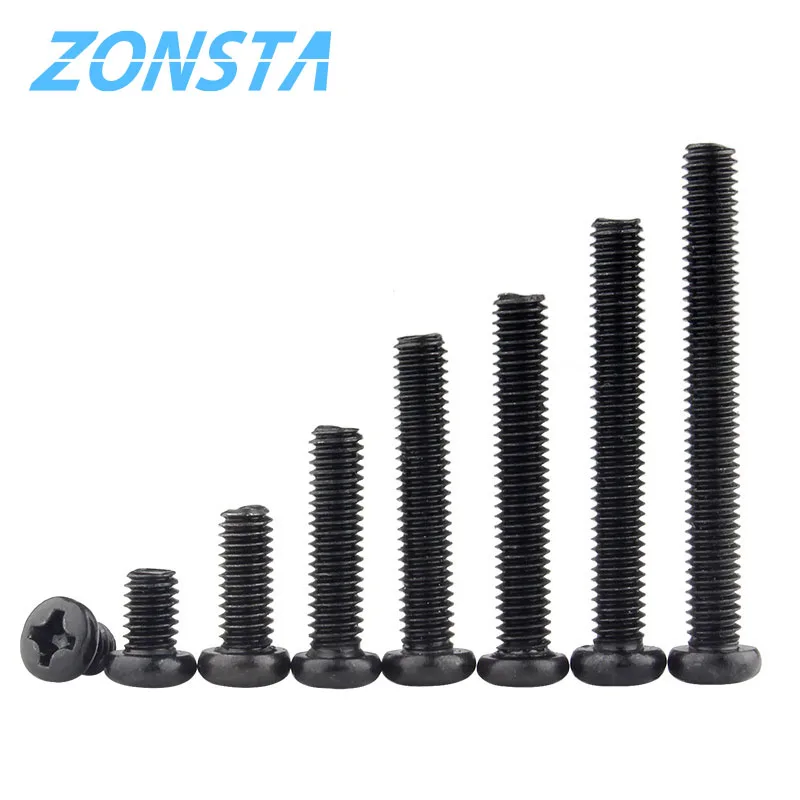 Round Head Cross Screw Black M1.2 M1.4 M1.7 M2 M2.5 M3 M4 Electronic Small Size Recessed Pan Head Phillips Screws DIN7985 GB818