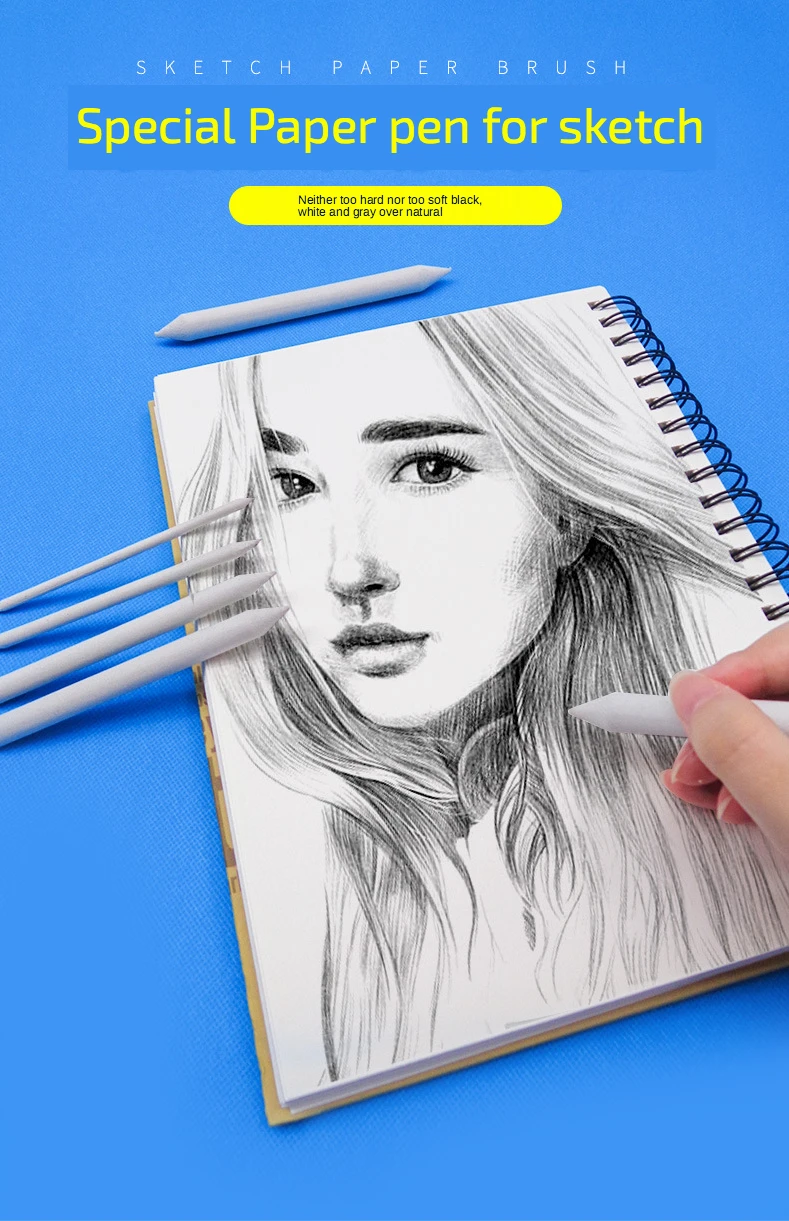 3/6pcs/set Blending Smudge Stump Stick Tortillon Sketch Art White Drawing Charcoal Sketcking Tool Rice Paper Pen Artist Supplies
