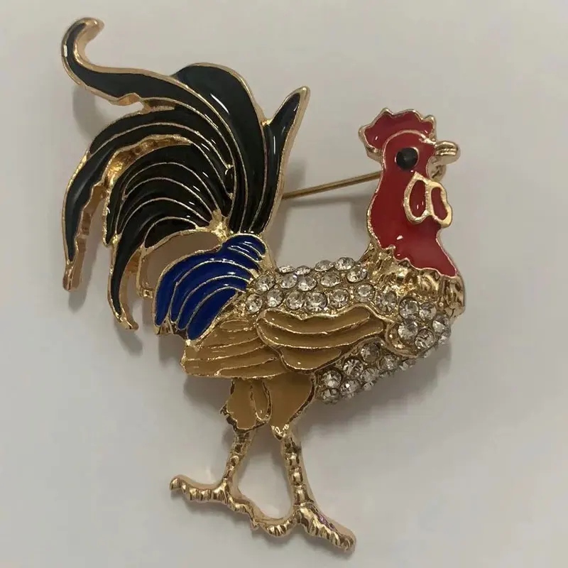 Cute Colour Rooster Brooches Pin For Women Enamel Animal Brooch Broches Crystal Cock Jewelry Pins Gift