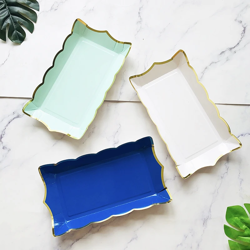 Rectangle Solid Color Disposable Tableware Paper Plates Kids Birthday Party Wedding Valentine's Day Decoration Supplies