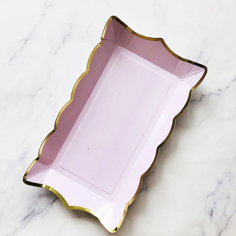 Rectangle Solid Color Disposable Tableware Paper Plates Kids Birthday Party Wedding Valentine's Day Decoration Supplies