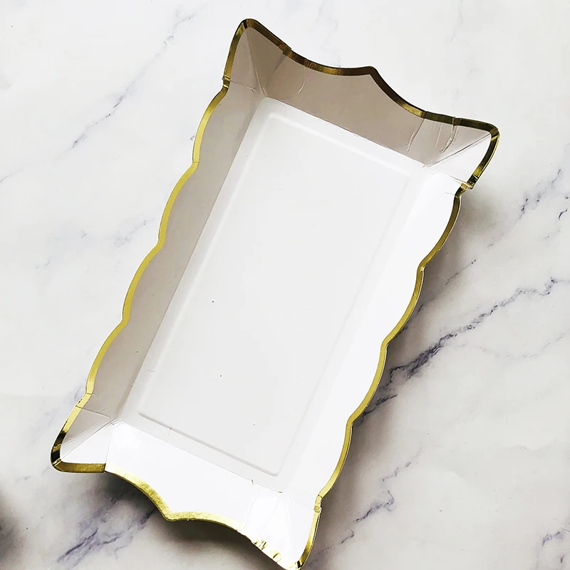 Rectangle Solid Color Disposable Tableware Paper Plates Kids Birthday Party Wedding Valentine's Day Decoration Supplies