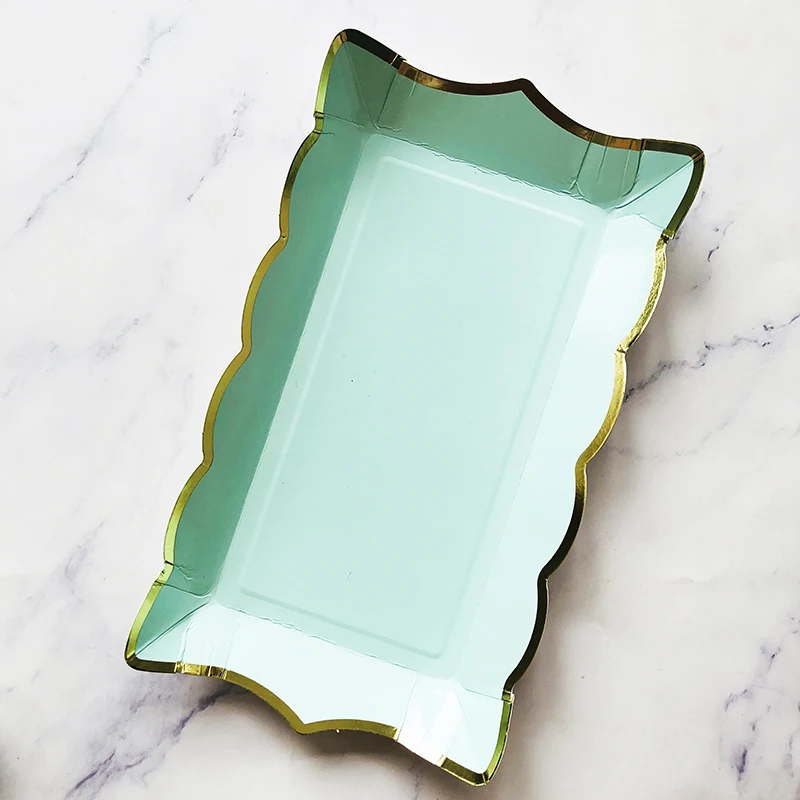 Rectangle Solid Color Disposable Tableware Paper Plates Kids Birthday Party Wedding Valentine's Day Decoration Supplies