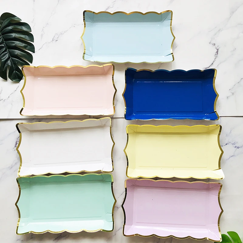 Rectangle Solid Color Disposable Tableware Paper Plates Kids Birthday Party Wedding Valentine's Day Decoration Supplies