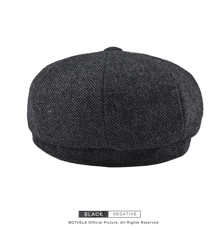 BOTVELA Wool Tweed Newsboy Cap Herringbone Men British Gatsby Retro Hat Driver Flat Cap for Male Vintage Herringbone Beret