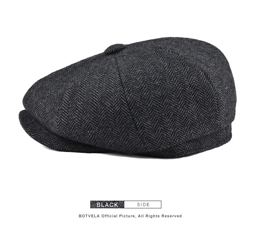 BOTVELA Wool Tweed Newsboy Cap Herringbone Men British Gatsby Retro Hat Driver Flat Cap for Male Vintage Herringbone Beret