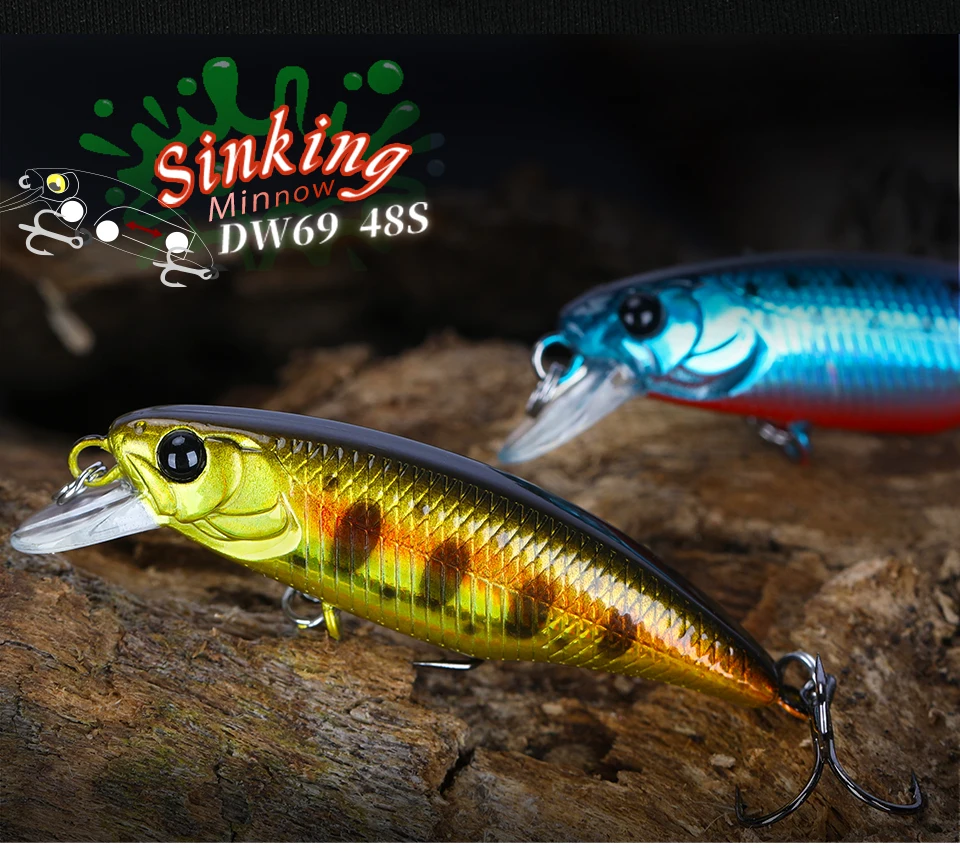 TSURINOYA Fishing Lure DW69 Sinking Minnow Hard Bait 48S 48mm 3.3g Fishing Wobblers Jerkbait Bass Trout Lure Swimbait