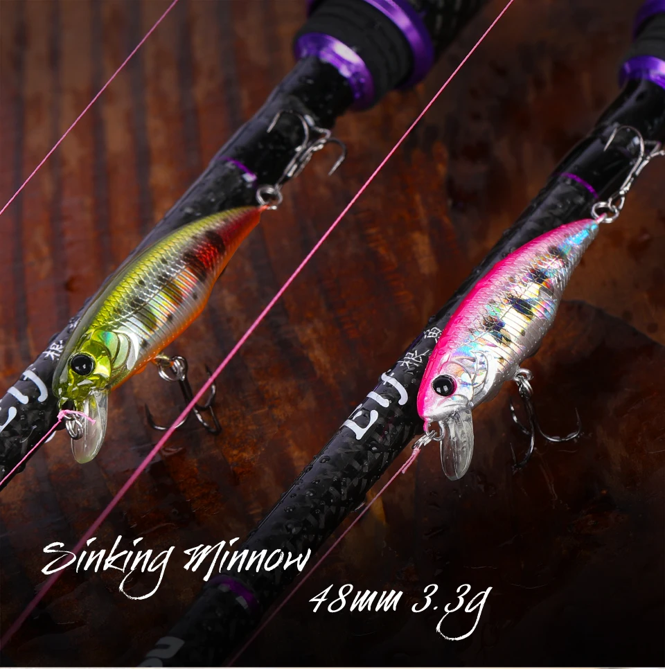 TSURINOYA Fishing Lure DW69 Sinking Minnow Hard Bait 48S 48mm 3.3g Fishing Wobblers Jerkbait Bass Trout Lure Swimbait