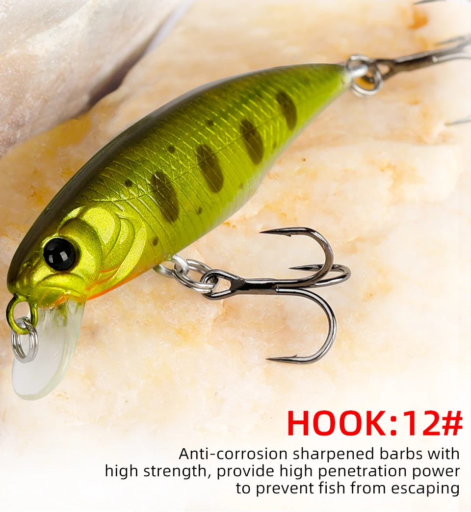 TSURINOYA Fishing Lure DW69 Sinking Minnow Hard Bait 48S 48mm 3.3g Fishing Wobblers Jerkbait Bass Trout Lure Swimbait