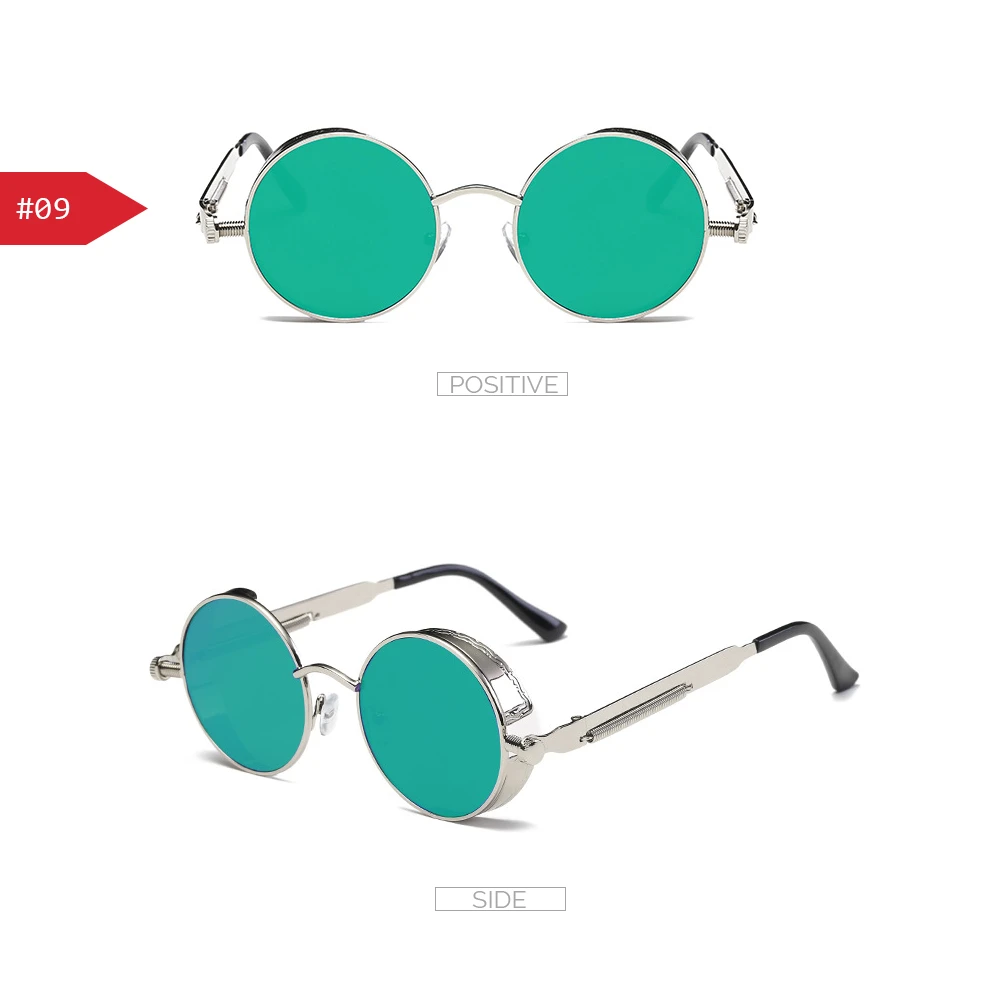 VIVIBEE Vintage Steampunk Red Sunglasses Men Round Punk Alloy Metal Retro Sun Glasses Women 2026 Goggles Gothic Style Shades