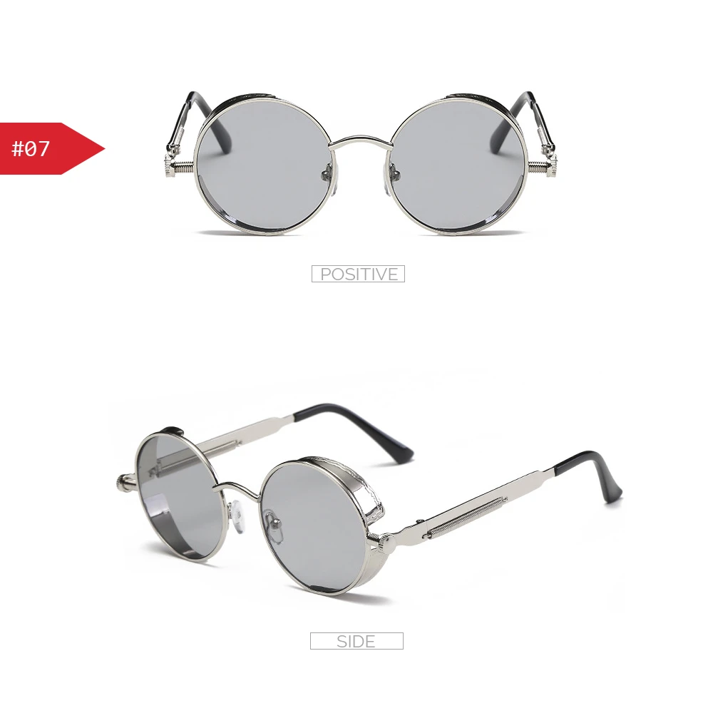 VIVIBEE Vintage Steampunk Red Sunglasses Men Round Punk Alloy Metal Retro Sun Glasses Women 2026 Goggles Gothic Style Shades