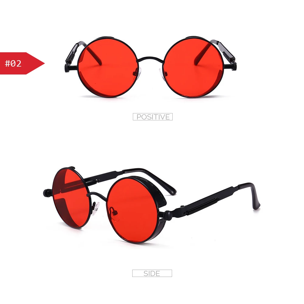 VIVIBEE Vintage Steampunk Red Sunglasses Men Round Punk Alloy Metal Retro Sun Glasses Women 2026 Goggles Gothic Style Shades