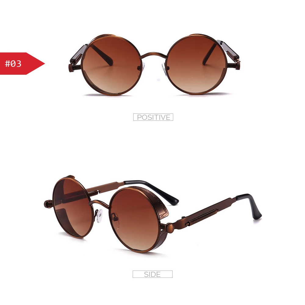 VIVIBEE Vintage Steampunk Red Sunglasses Men Round Punk Alloy Metal Retro Sun Glasses Women 2026 Goggles Gothic Style Shades
