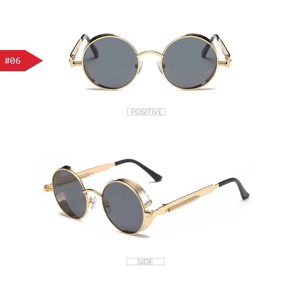 VIVIBEE Vintage Steampunk Red Sunglasses Men Round Punk Alloy Metal Retro Sun Glasses Women 2026 Goggles Gothic Style Shades