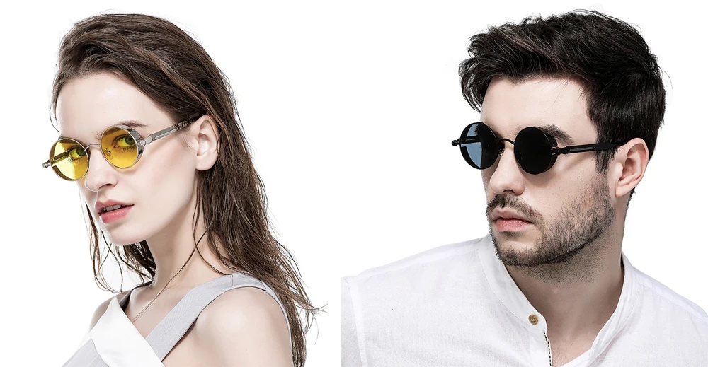 VIVIBEE Vintage Steampunk Red Sunglasses Men Round Punk Alloy Metal Retro Sun Glasses Women 2026 Goggles Gothic Style Shades