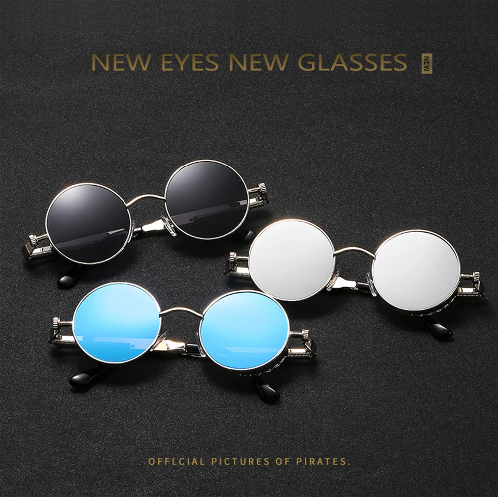 VIVIBEE Vintage Steampunk Red Sunglasses Men Round Punk Alloy Metal Retro Sun Glasses Women 2026 Goggles Gothic Style Shades