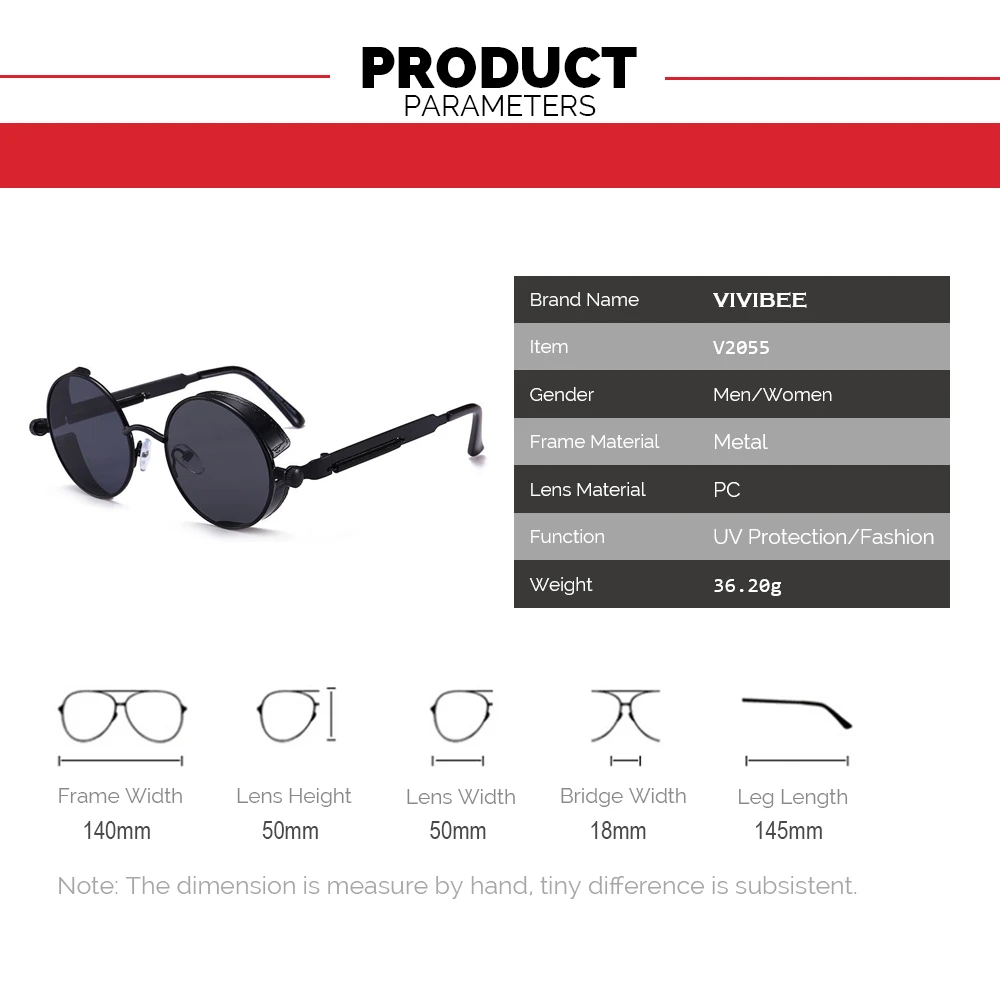 VIVIBEE Vintage Steampunk Red Sunglasses Men Round Punk Alloy Metal Retro Sun Glasses Women 2026 Goggles Gothic Style Shades