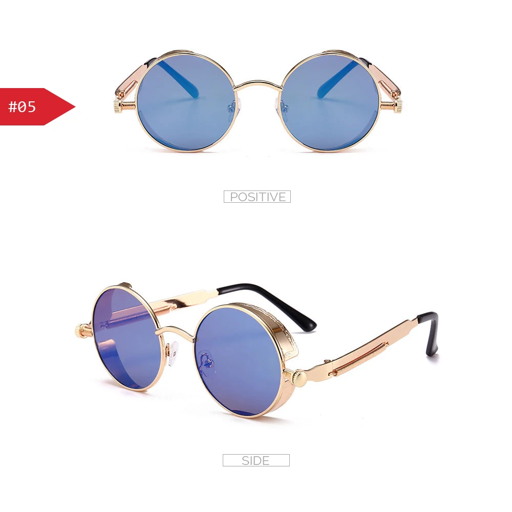 VIVIBEE Vintage Steampunk Red Sunglasses Men Round Punk Alloy Metal Retro Sun Glasses Women 2026 Goggles Gothic Style Shades