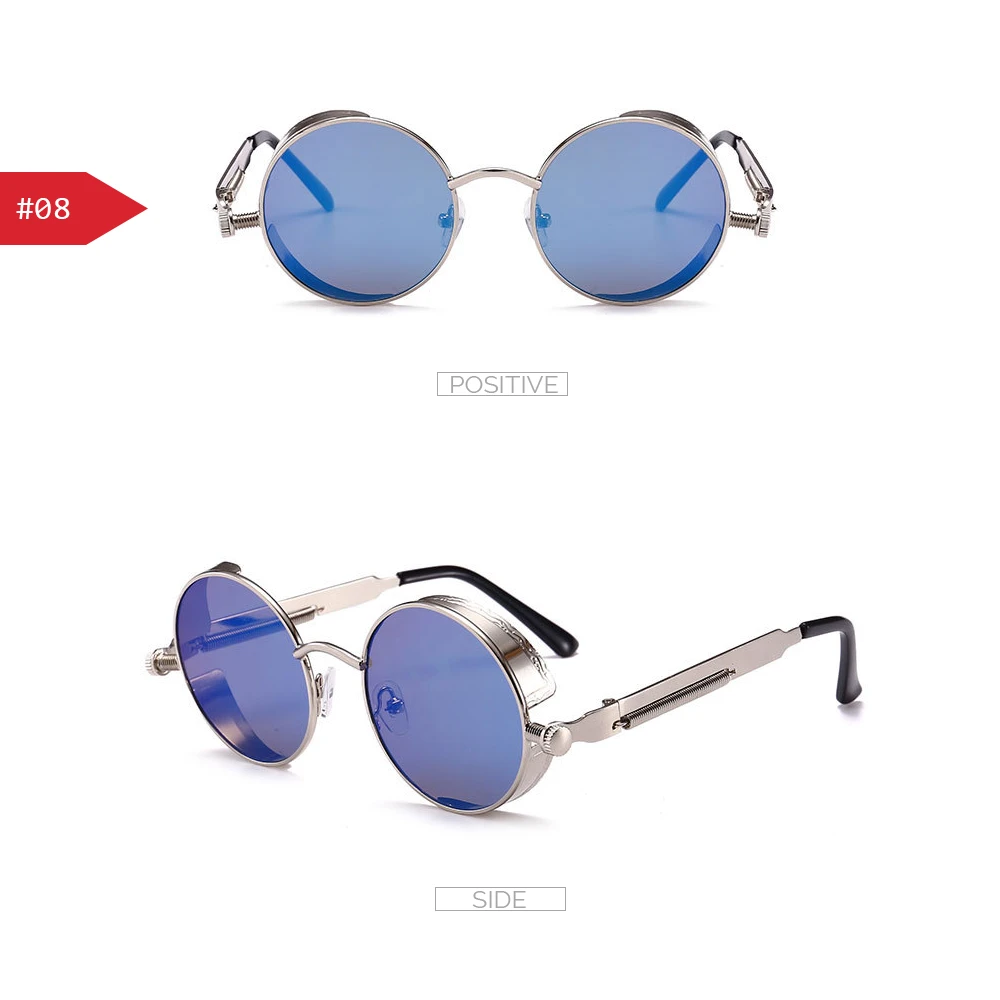 VIVIBEE Vintage Steampunk Red Sunglasses Men Round Punk Alloy Metal Retro Sun Glasses Women 2026 Goggles Gothic Style Shades