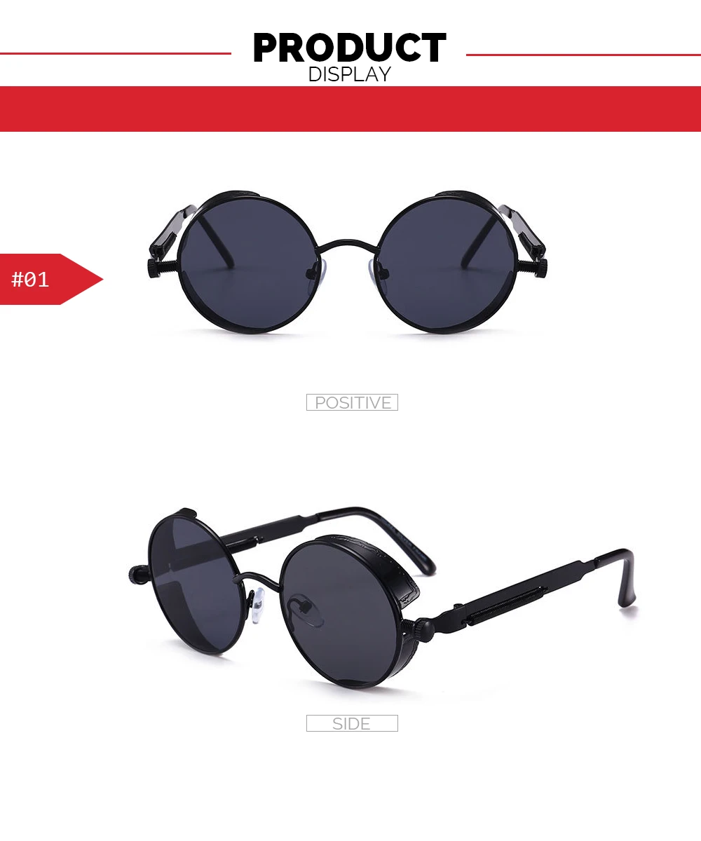 VIVIBEE Vintage Steampunk Red Sunglasses Men Round Punk Alloy Metal Retro Sun Glasses Women 2026 Goggles Gothic Style Shades
