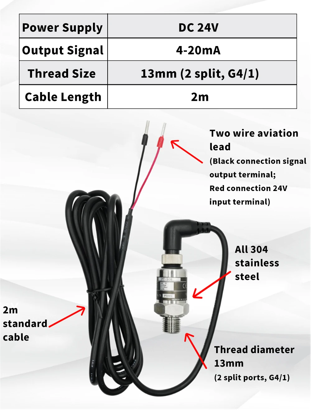 IP68 Pressure Transducer Pressure Transmitter Water Pump Sensor 0-16Bar/0-10Bar/25Bar 1/1.6Mpa/2.5Mpa 4-20ma G1/4