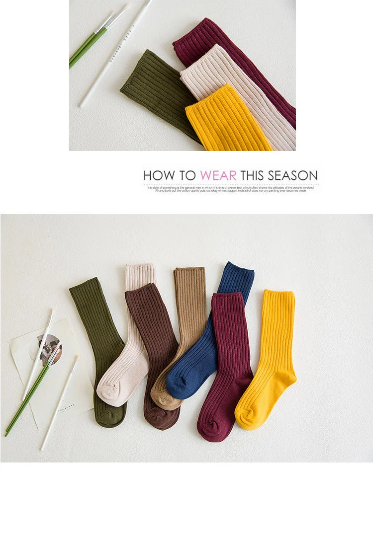 1 Pair Women Cotton Loose Socks Autumn Winter Knitting Solid Color Long Black Pink Korean Japanese Student Girls Stockings Retro