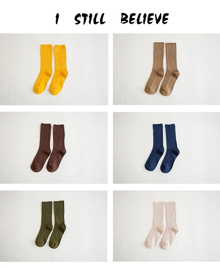 1 Pair Women Cotton Loose Socks Autumn Winter Knitting Solid Color Long Black Pink Korean Japanese Student Girls Stockings Retro