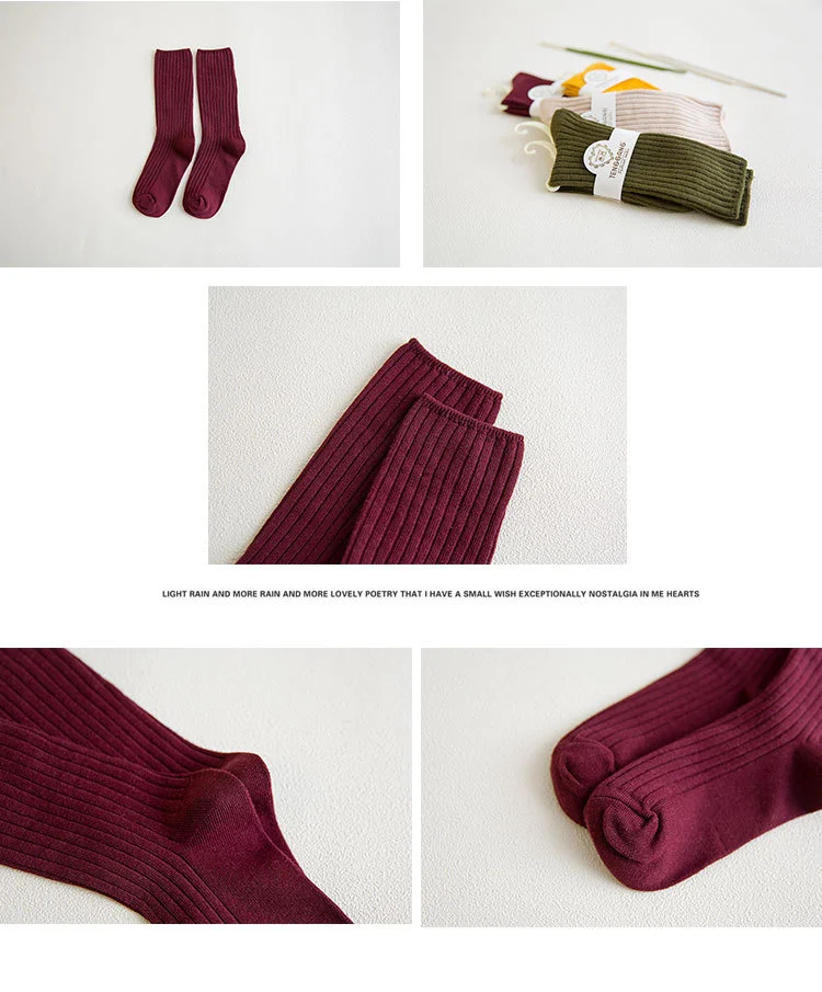 1 Pair Women Cotton Loose Socks Autumn Winter Knitting Solid Color Long Black Pink Korean Japanese Student Girls Stockings Retro