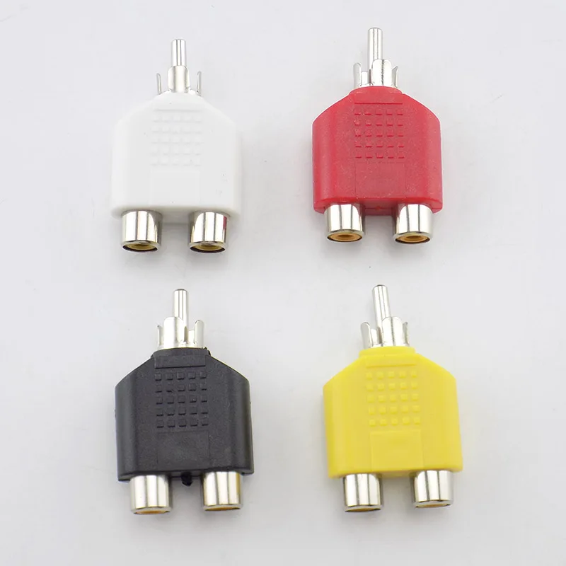 4 Pcs/lot RCA Connector Y Splitter AV Audio Video Plug Converter 1 Male to 2 Female Adapter Kit AV Jack RCA Plug To Double Cable