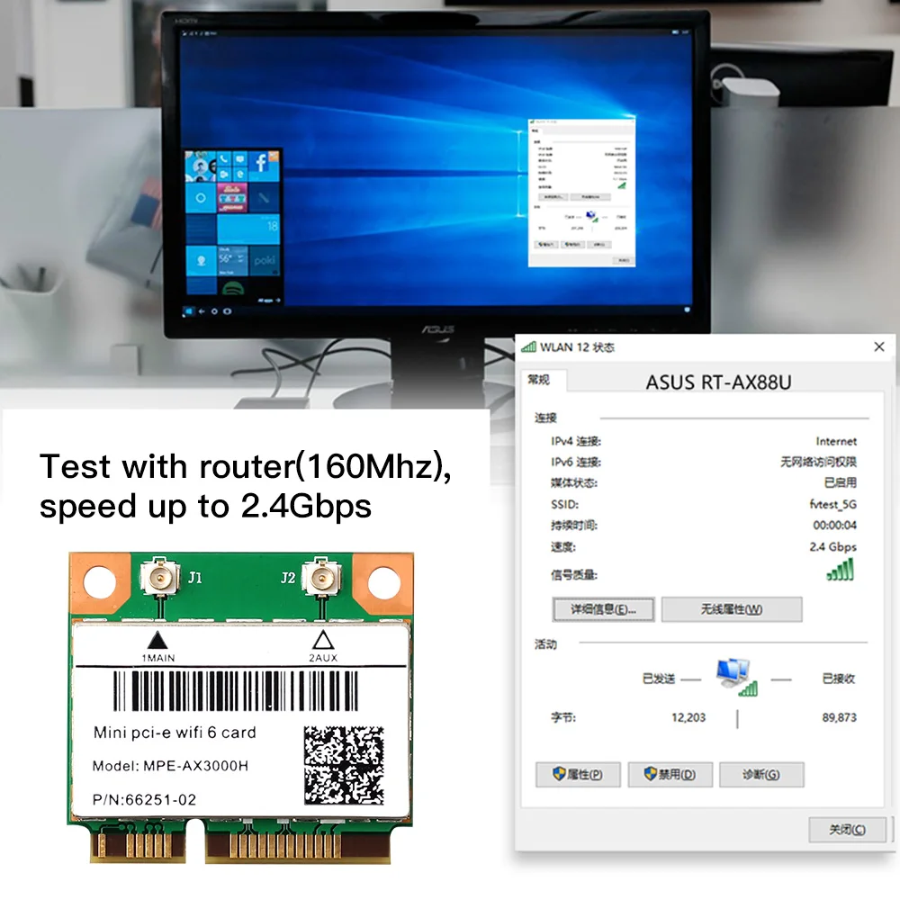 Tri Band 5374Mbps WiFi 6E AX210 Mpe-AXE3000H/ AC7265 Wireless Card BT 5.3 For Mini PCIE Wi-Fi Adapter Win10 For Desktop/Laptop