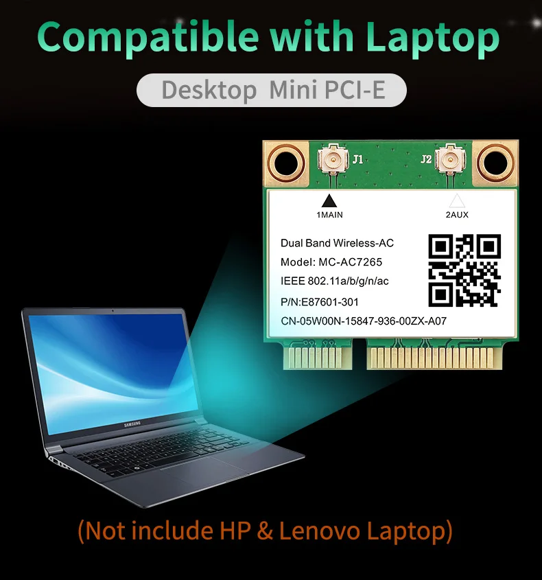 Tri Band 5374Mbps WiFi 6E AX210 Mpe-AXE3000H/ AC7265 Wireless Card BT 5.3 For Mini PCIE Wi-Fi Adapter Win10 For Desktop/Laptop