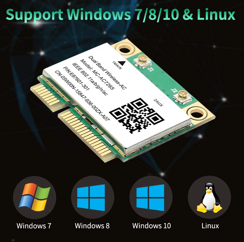 Tri Band 5374Mbps WiFi 6E AX210 Mpe-AXE3000H/ AC7265 Wireless Card BT 5.3 For Mini PCIE Wi-Fi Adapter Win10 For Desktop/Laptop