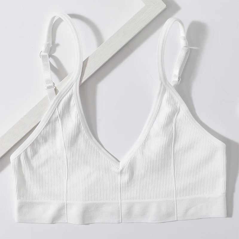 Seamless Tube Top Women's Ribbed V-Neck Wireless Bralette U-Back Daily Wear Bra Sexy Lingerie Adjust Straps Sports Underwear M-L